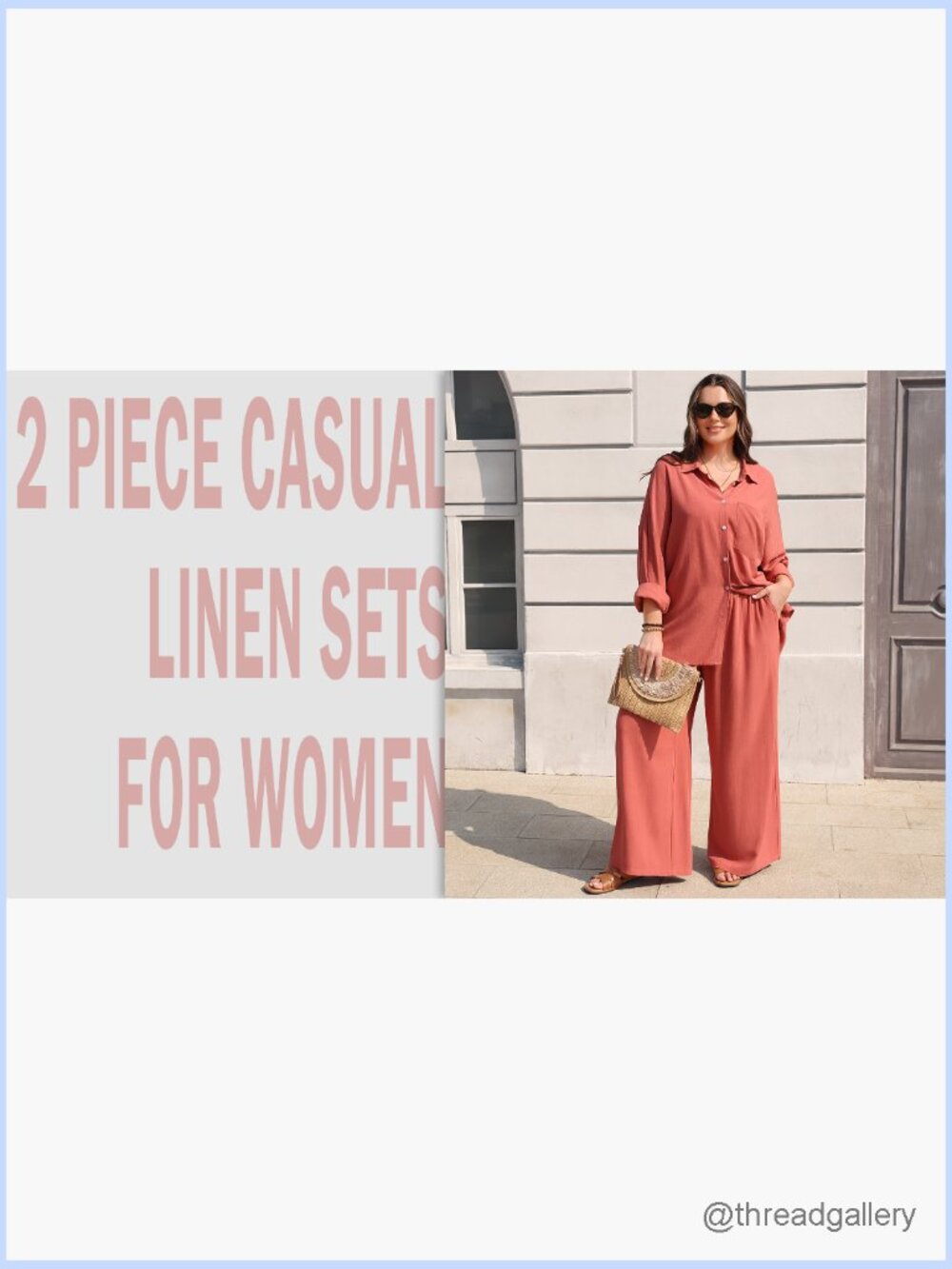 Women's Linen 2 Piece Lounge Set - Button Down Shirt & Wide Leg Pants - Picture 5 of 7